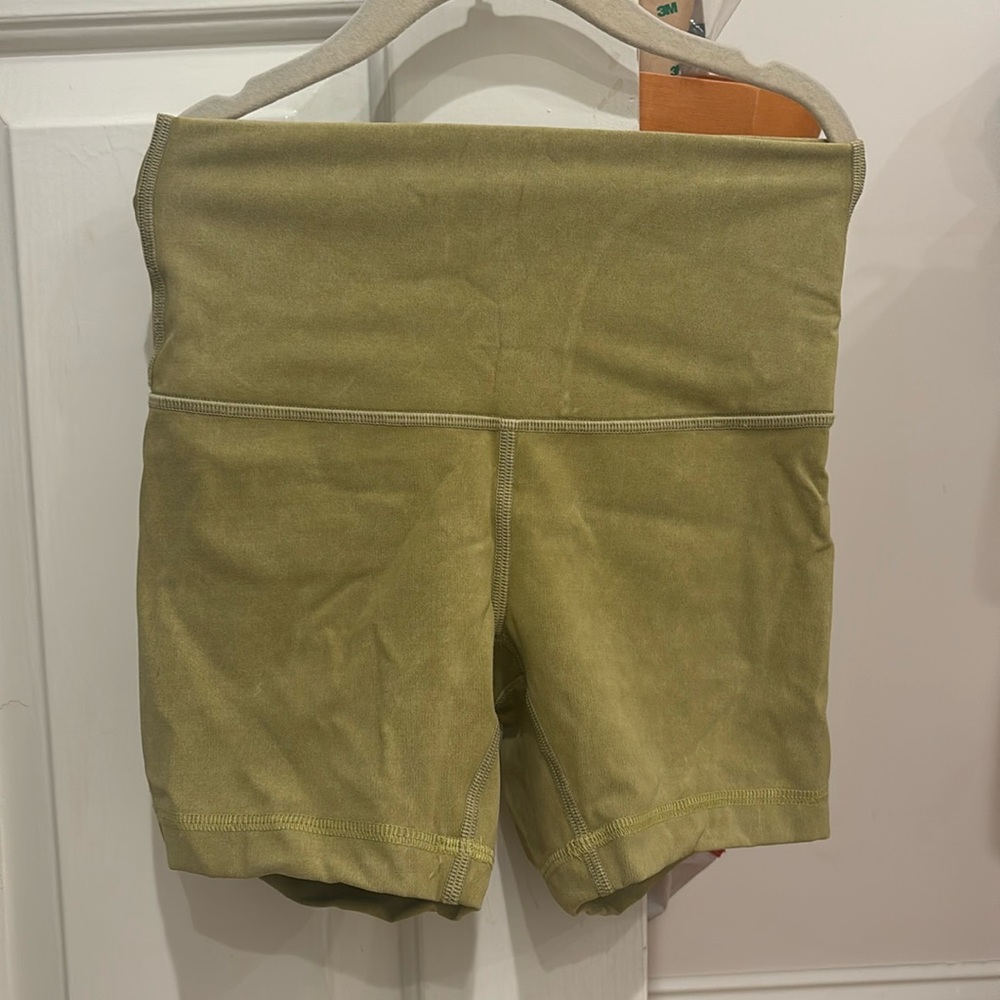 size 2 lululemon biker shorts, hemmed to 4 inches
